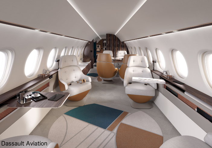 The Falcon 10X cabin is 6ft 8in (2.03m) tall and 9ft 1in (2.77m) wide