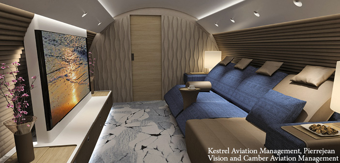 A media lounge on the A220 cabin concept