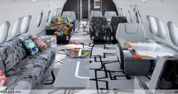 The business lounge in the ACJ TwoTwenty special cabin edition by Cyril Kongo