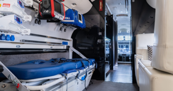 The interior of FAI's Global Express dedicated to ultra-long-range air ambulance missions