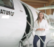 Marta Esquer Cerezo, project manager for Pilatus, gives a tour of the PC-24 cabin