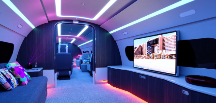 A cinema lounge features in Five's ACJ TwoTwenty design