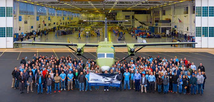 The first production Cessna SkyCourier has rolled out. The aircraft is designed and produced by Textron Aviation