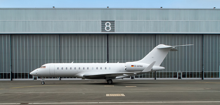 The Bombardier Global Express at FAI’s headquarters in Nuremberg, Germany