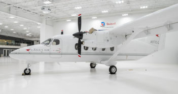 First passenger unit of Cessna SkyCourier delivered Exterior view of the Cessna SkyCourier turboprop in a hangar