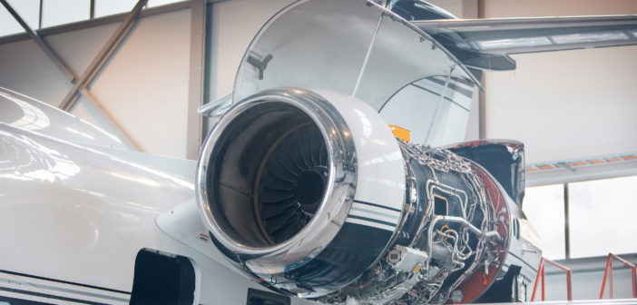 Maintenance of a jet aircraft in a large hangar
