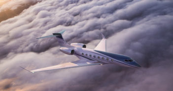 Gulfstream G800 flight test article displayed at EBACE An aerial view of the Gulfstream G800 aircraft