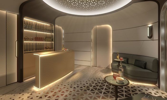 The entrance area of Lufthansa Technik's new VIP BBJ 777-9 cabin design