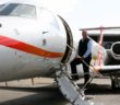 Vince Goncalves, regional vice president, Africa, at ExecuJet MRO Services, boarding an Embraer Legacy business jet