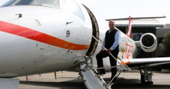 Vince Goncalves, regional vice president, Africa, at ExecuJet MRO Services, boarding an Embraer Legacy business jet