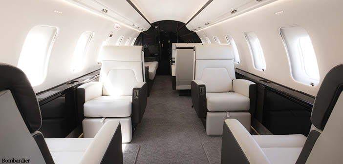 The cabin of the Challenger 605 displayed by Bombardier at EBACE, showcasing its Certified Pre-Owned aircraft programme