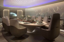 The conference area on a VIP BBJ 777-9 cabin design by Lufthansa Technik