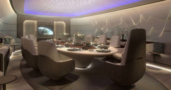The conference area on a VIP BBJ 777-9 cabin design by Lufthansa Technik