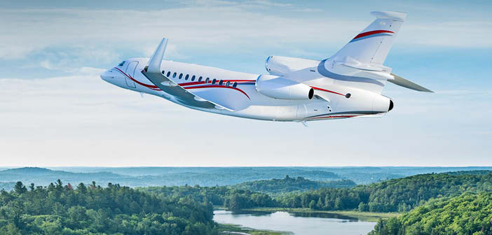 The Dassault Falcon 7X. Satcom Direct’s Plane Simple Ku-band terminal has been certified for the aircraft.