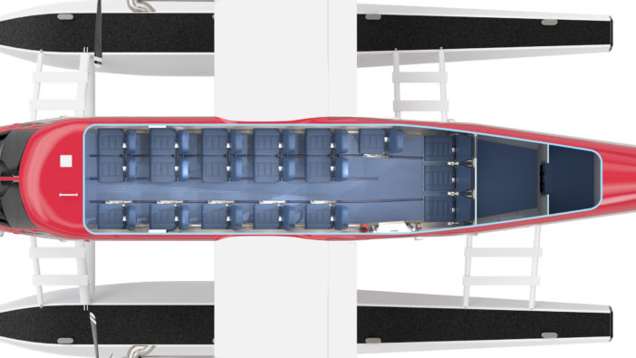 Top view of DHC-6 Twin Otter Classic 300-G with floats, showing interior configuration