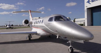 Exterior view of the Embraer Phenom 300MED light jet