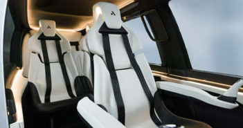 The interior of AutoFlight's Prosperity I eVTOL, featuring seats finished in black and white