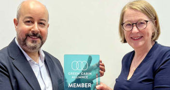 Aviation design firm joins Green Cabin Alliance Elina Kopola, founder of the Green Cabin Alliance, presenting the members' plaque to Richard D’Cruze, business development director at JPA Design