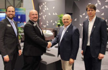Representatives of Rolls-Royce and AMAC Aerospace celebrating their new collaboration at EBACE 2023