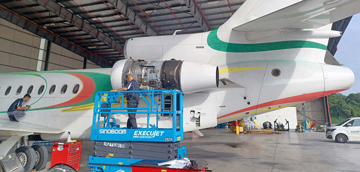 A heavy maintenance check on a Falcon 8X at ExecuJet MRO Services Malaysia