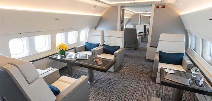 The forward cabin of a BBJ 737-700