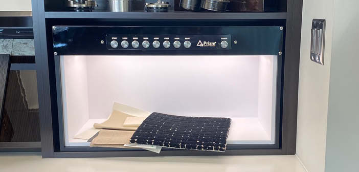 Prizm light booth with material samples inside