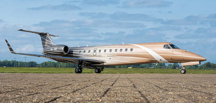 Exterior view of aircraft with golden livery