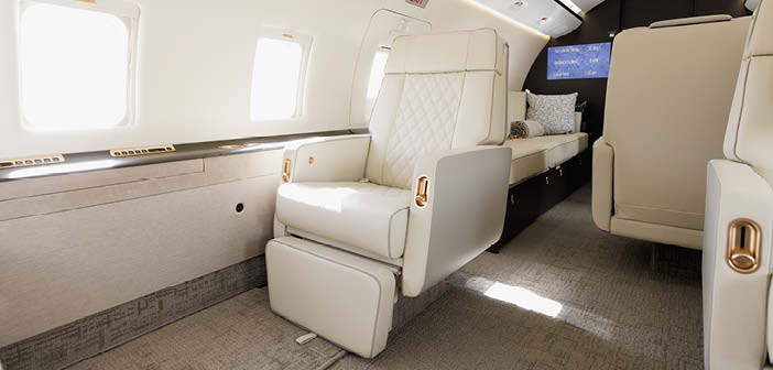 VIP seat in a Challenger 604 business jet cabin