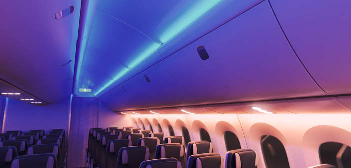 Airline cabin with wash lighting