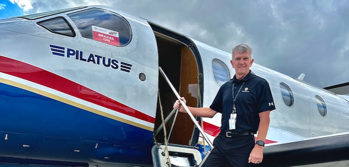 Barry Blackwood boarding Pilatus PC-12