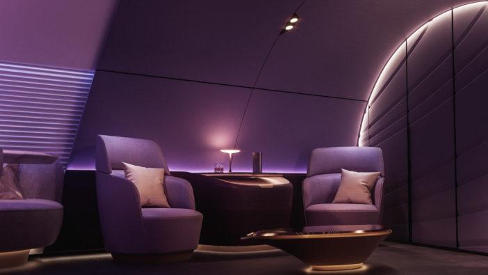 Lounge setting in VIP aircraft cabin