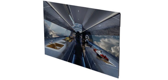 Angled screen showing image of concept aircraft interior