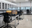 Lab with workbenches and computers