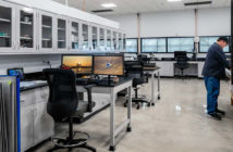 Lab with workbenches and computers