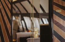 Sunburst veneer marquetry and doors in VIP aircraft interior