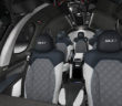 Interior with Heather Grey textile, Graphite quilted and perforated leather, Superior Blue leather with 500th branding, and Vision Blue accents