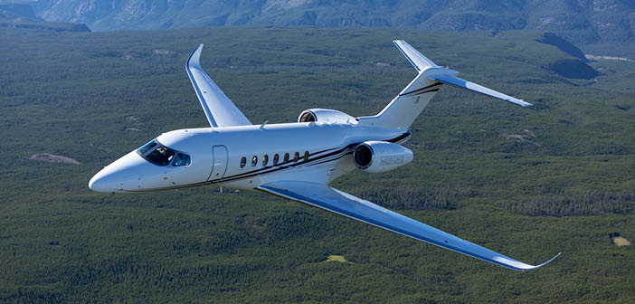 Business jet in flight