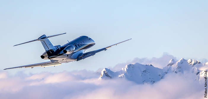 Business jet in flight