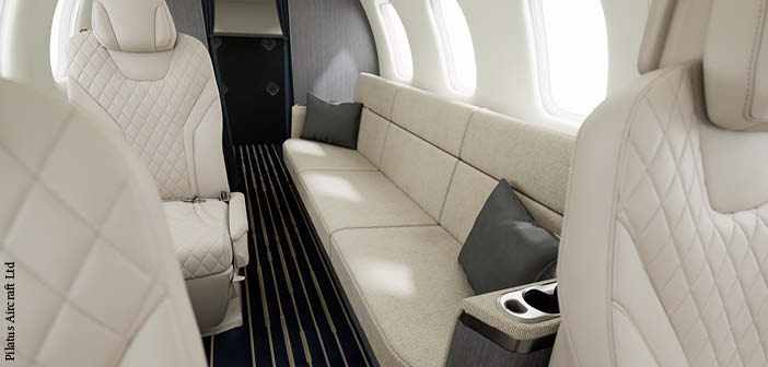 Divan and seats in business jet cabin