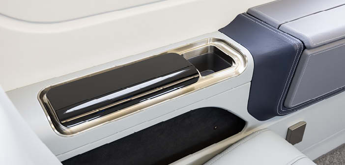 Business jet interior - close-up of sideledge