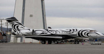 Aircraft exterior with black and white livery