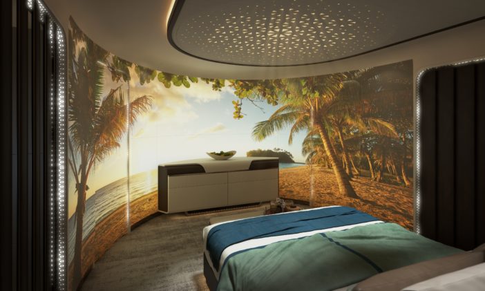 aircraft bedroom with scene projected on walls