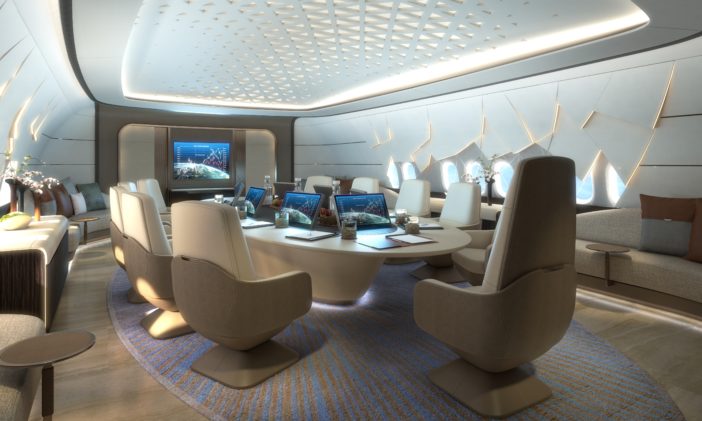 conference/dining area on aircraft